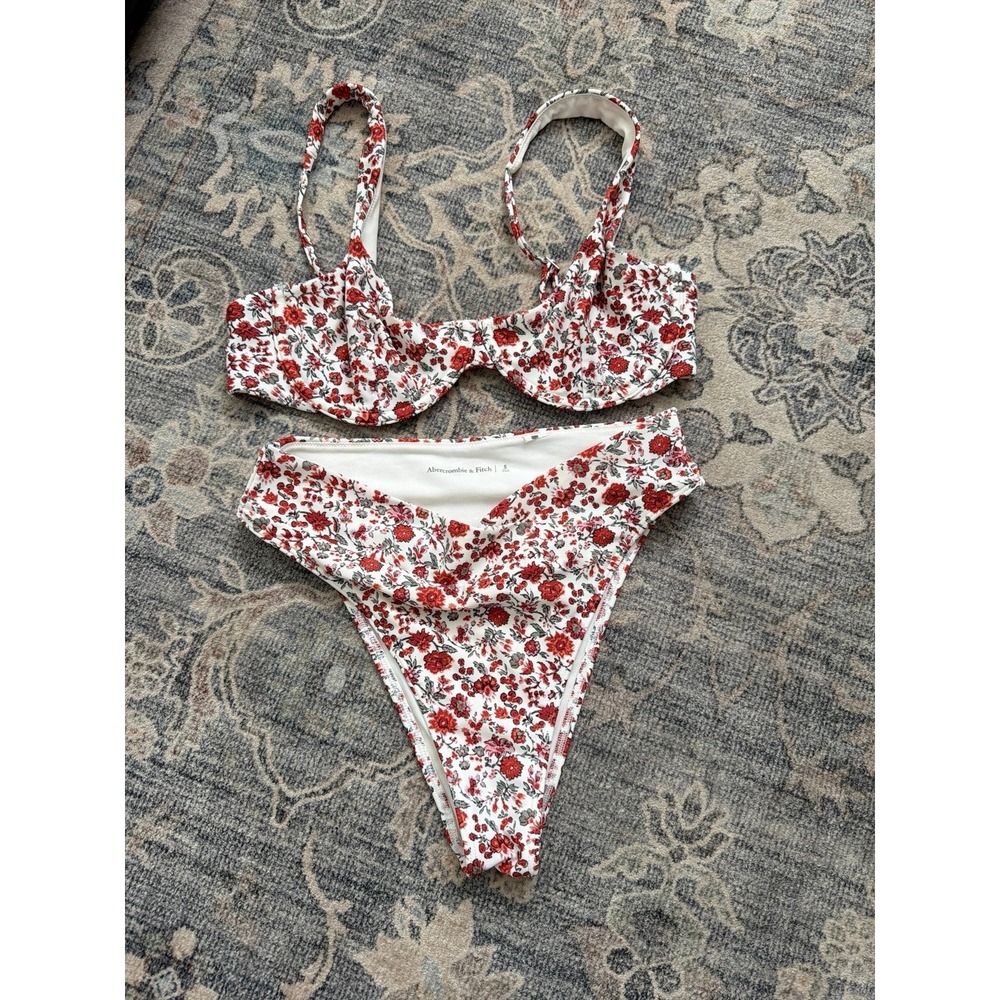 Abercrombie & Fitch Red Floral Bikini High Leg Underwire Small